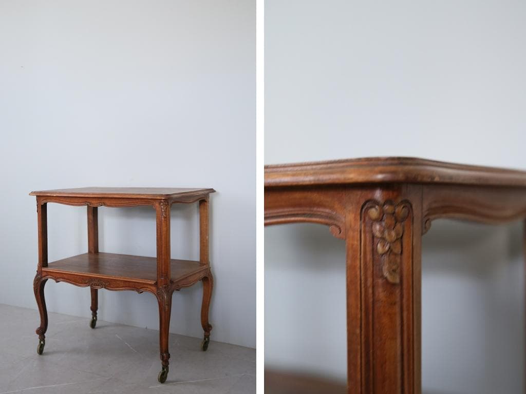 フランスアンティーク猫脚キッチンワゴン/木製トロリー/サイドテーブル90-134