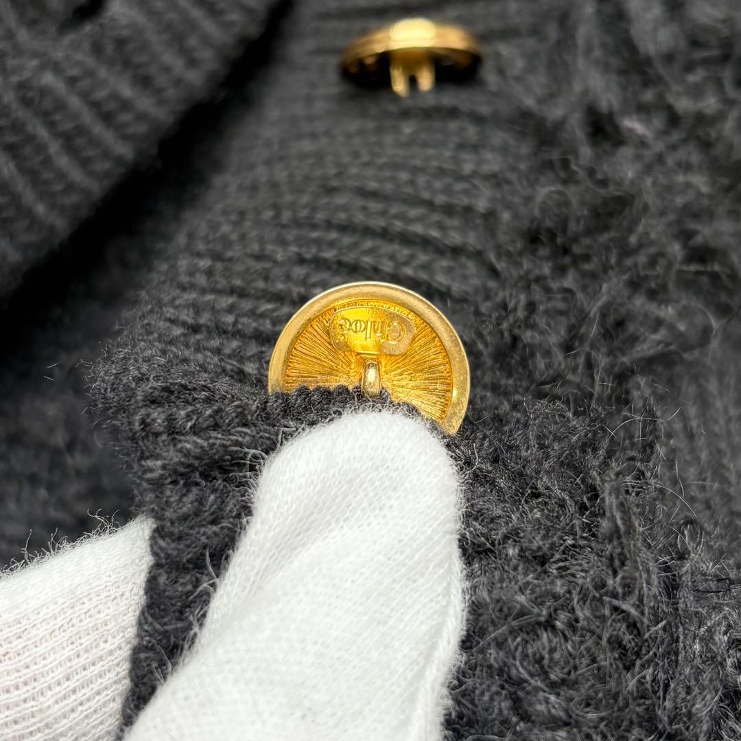 Chloé 25SS モヘア カシミヤ混 クロップド丈 カーディガン 金ボタン