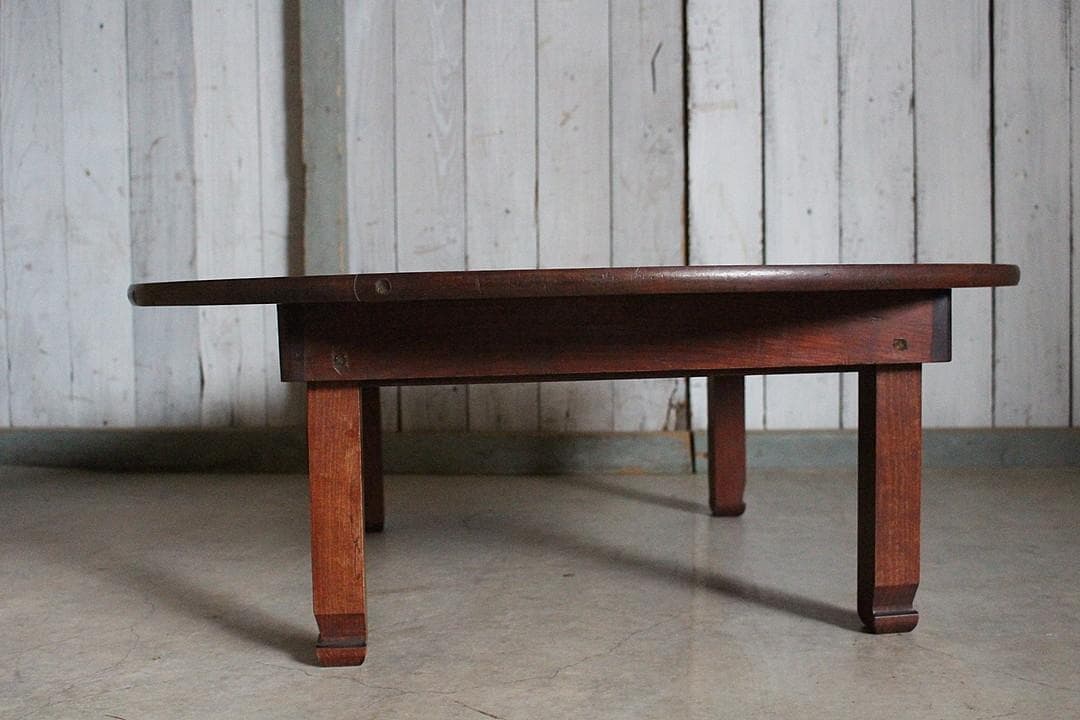 味のある古い木製丸テーブル　ちゃぶ台　天然木