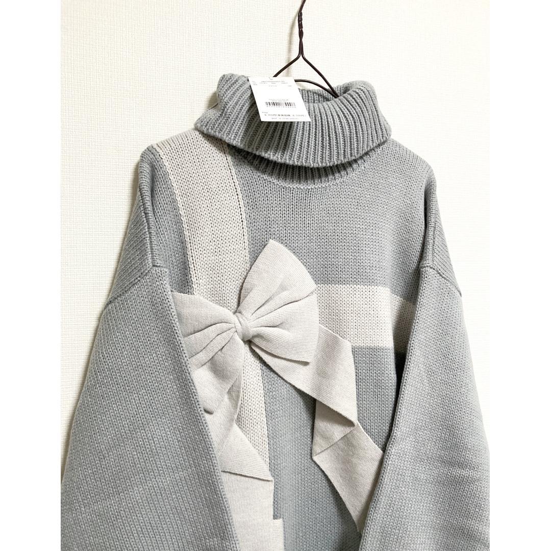 merry jenny 新品 ブルー プレゼントリボンタートルニットワンピース