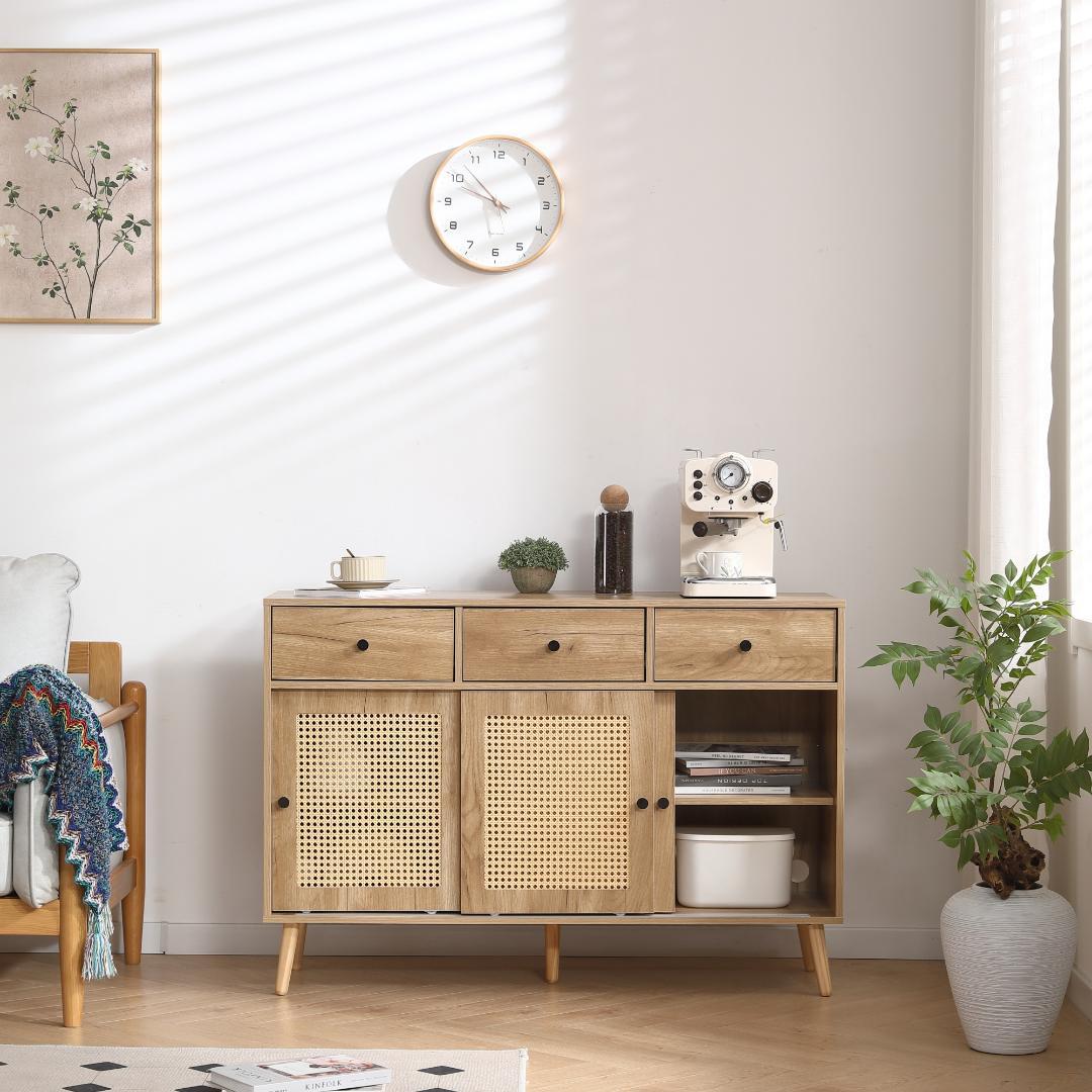 キャビネット サイドボード チェストラタン調 ラタン風 引き出し付き 大容量