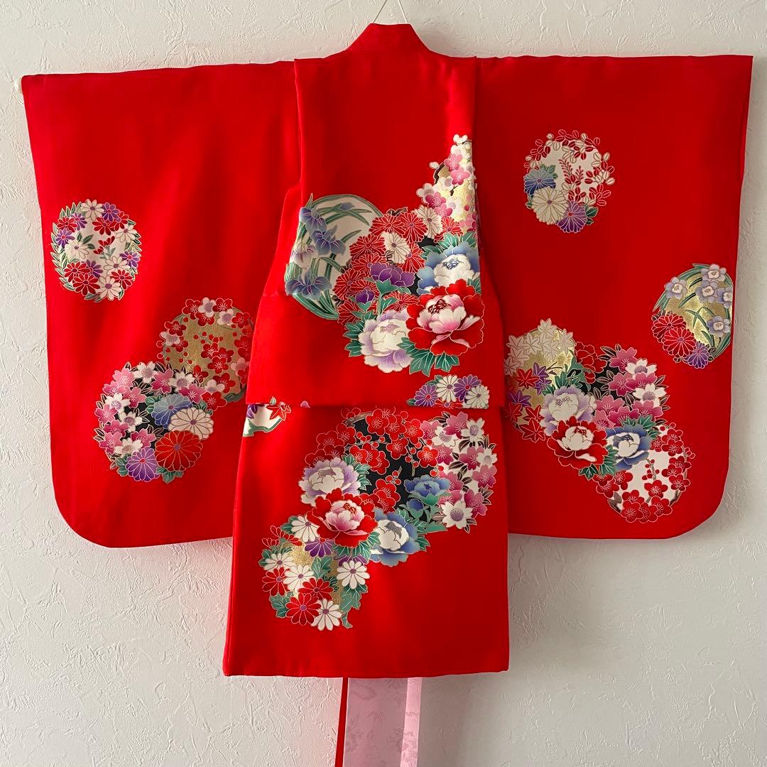 美品　七五三　3歳　正絹お着物セット　　作り帯コーデ