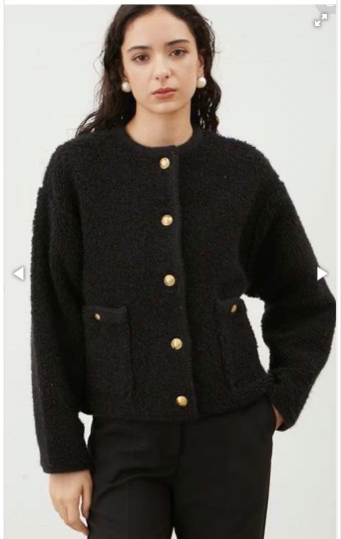 【タグ付き】Mila Owen 金釦ノーカラーコンパクトラメニットジャケット