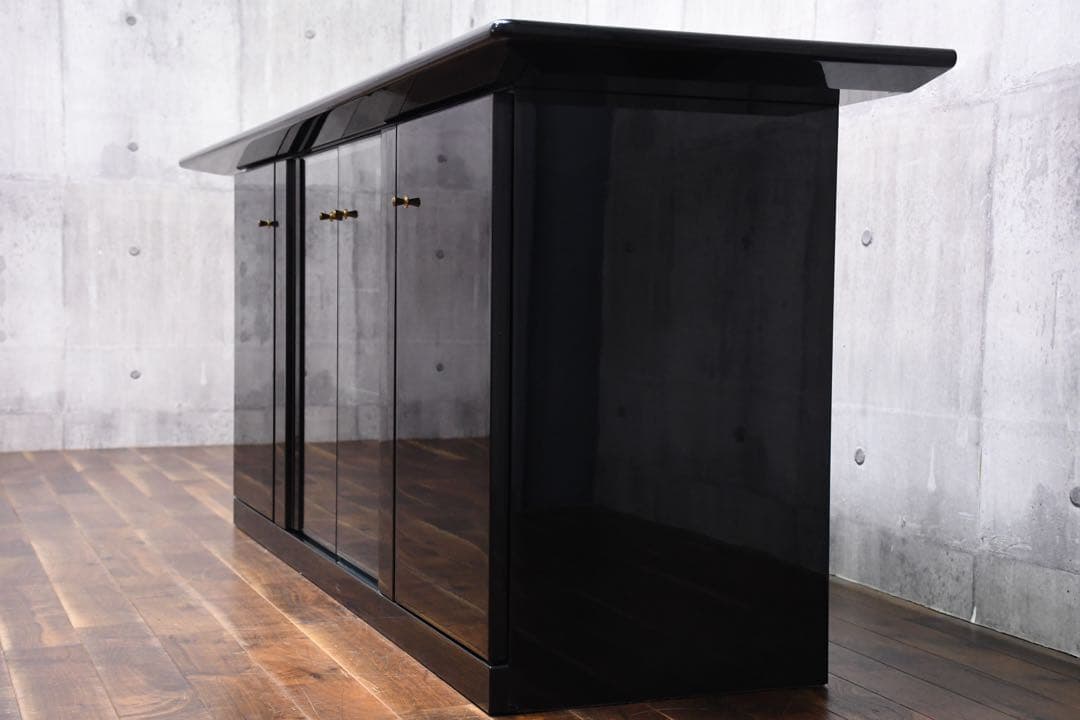 DLK141 駿河家具 サイドボード リビングボード 鏡面ブラック 照明付き