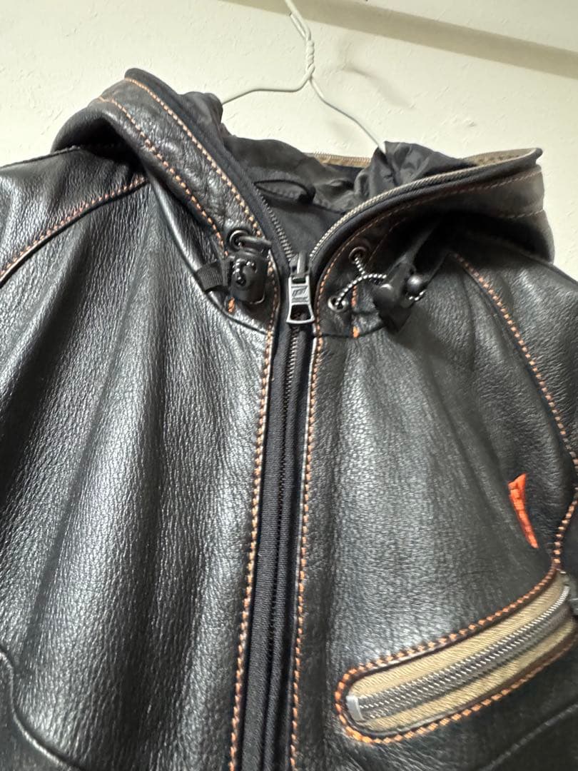 HYOD フード付きブラック本革ジャケット M D3Oプロテクター