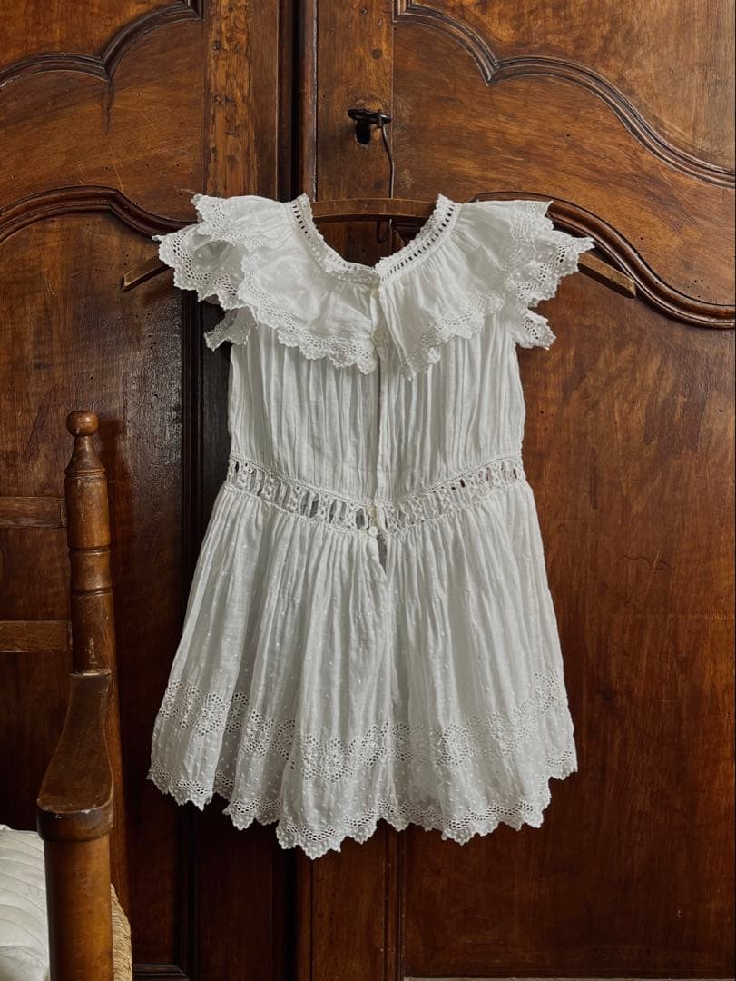 ◆フランスアンティーク｜子供用セレモニードレス洗礼式白レーステディベアドール