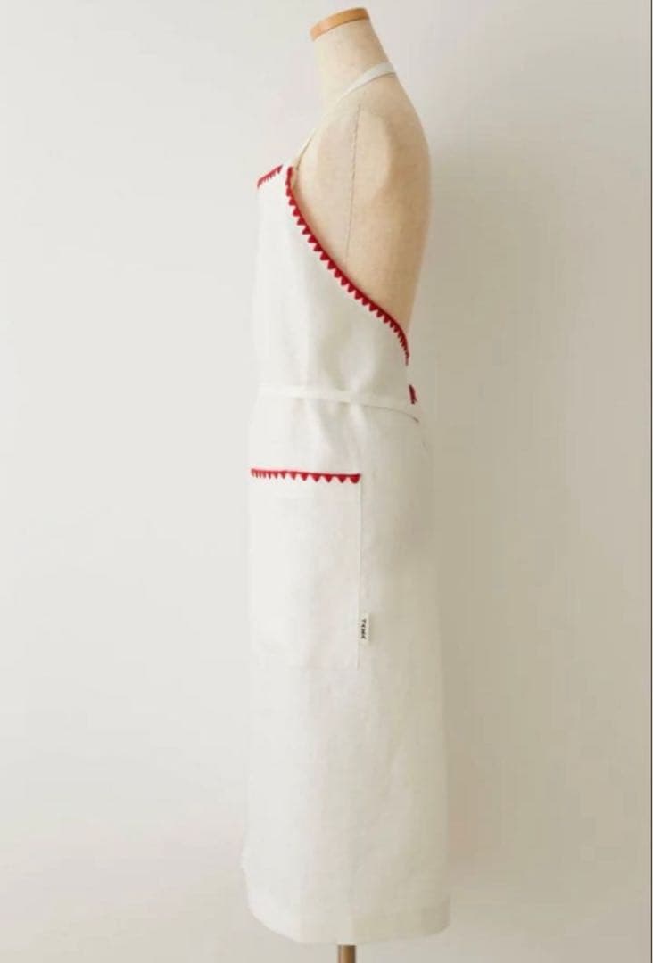 新品　TKMK ORIGINAL LINEN APRON / WHITE×RED