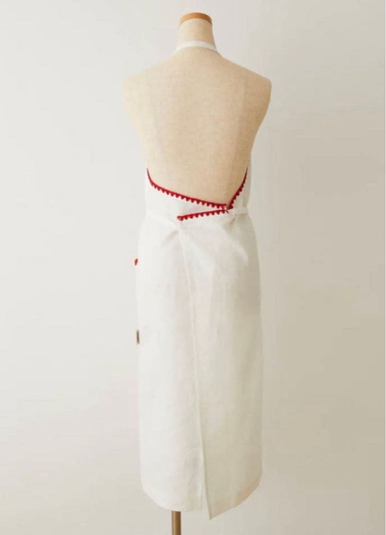 新品　TKMK ORIGINAL LINEN APRON / WHITE×RED