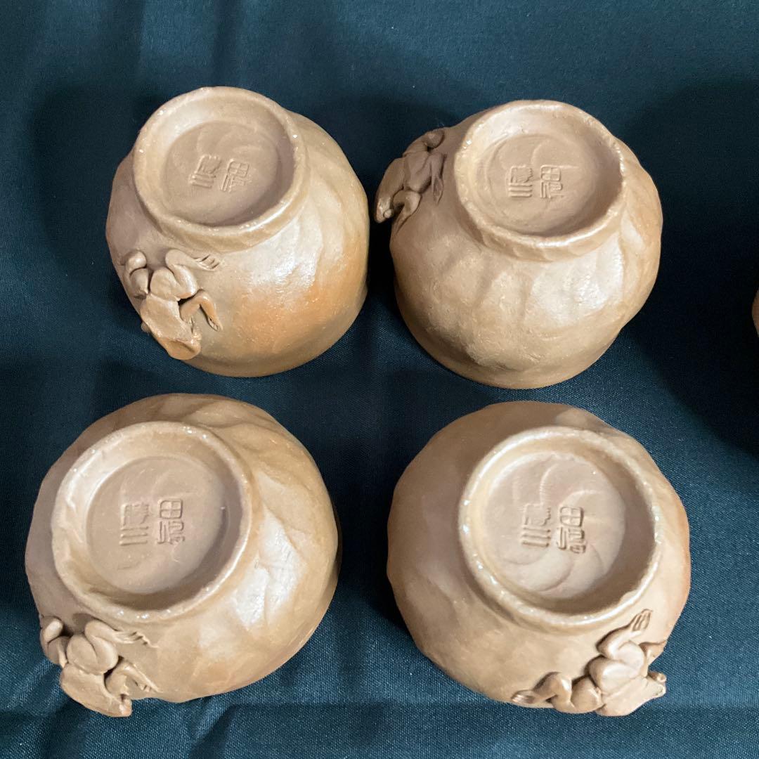 田島万古焼　勝三窯　田嶋勝三　手捻り　蛙摘　茶道具　湯呑　茶器　陶芸