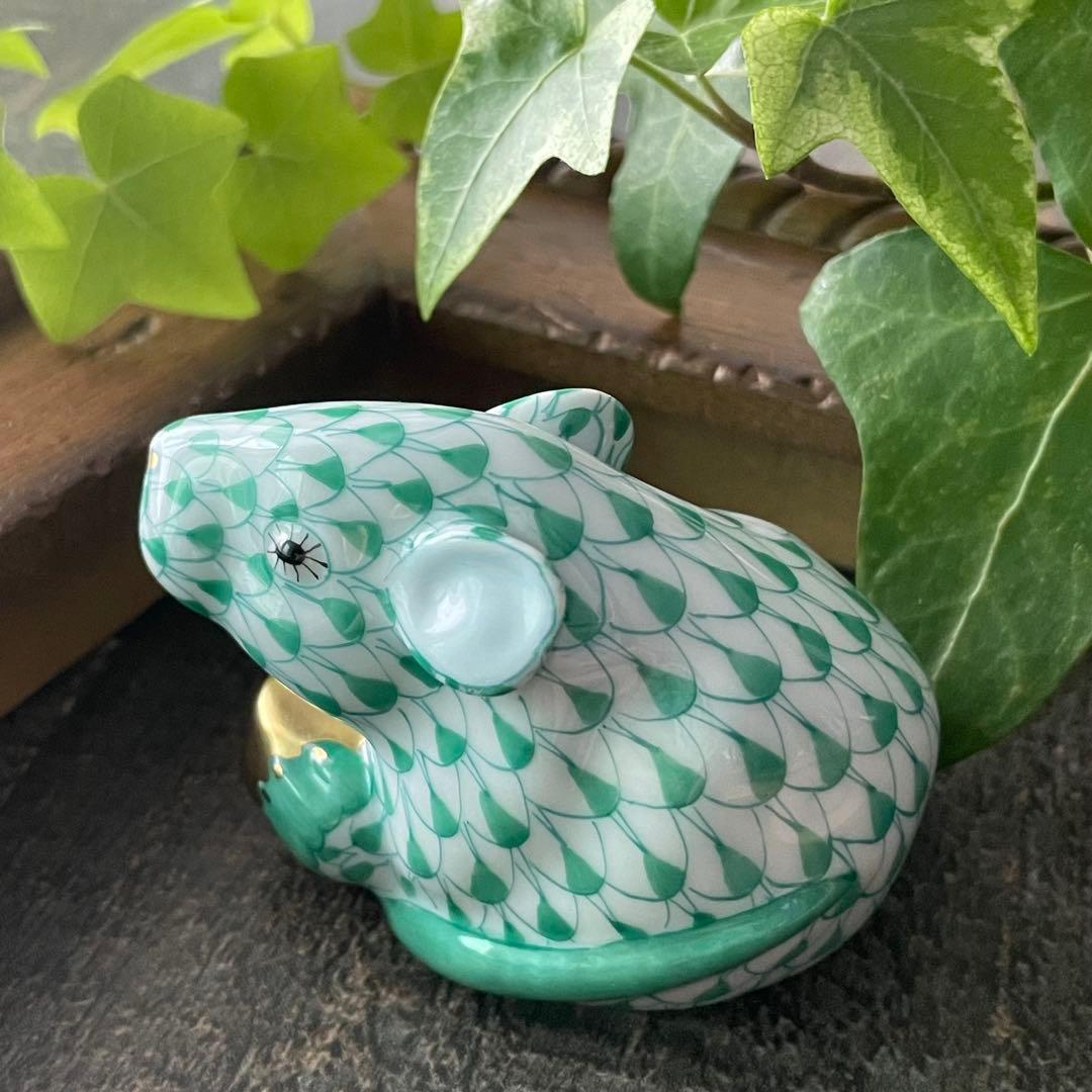 HEREND ゾディアック　十二支フィギュリン　グリーン　ネズミ