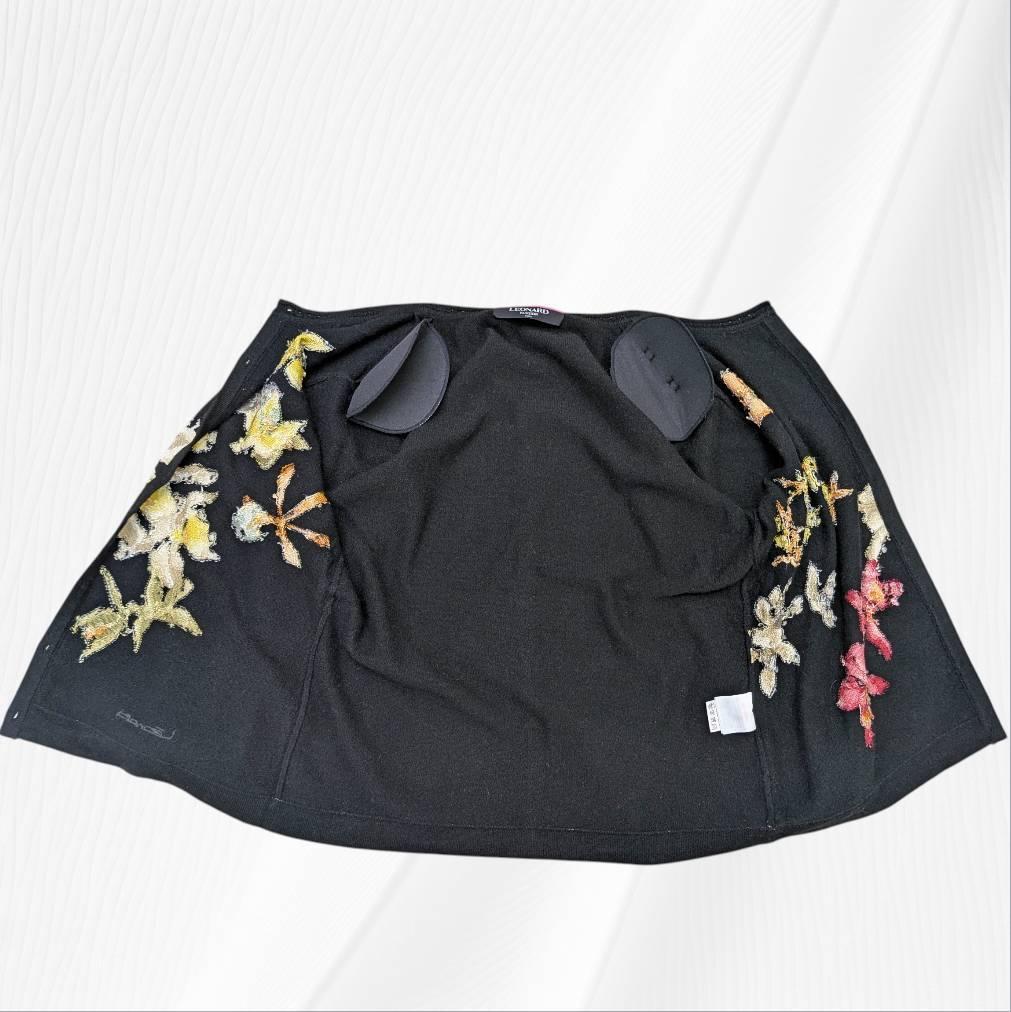 LEONARD レオナール 花柄 カシミヤ混 カーディガン ＬＬ