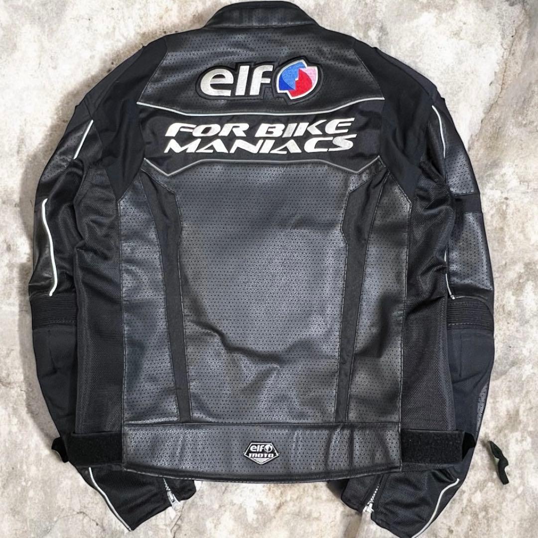 elf PUレザー×メッシュライディングジャケット肩肘パッド背中プロテクター付き