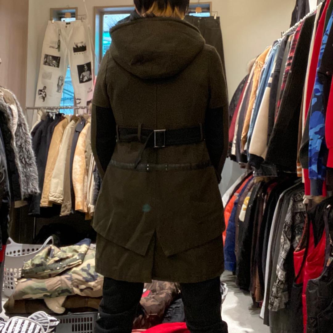 SEXPOT v系 ダブルジップ ベルトギミック ウール フード付きロングコート