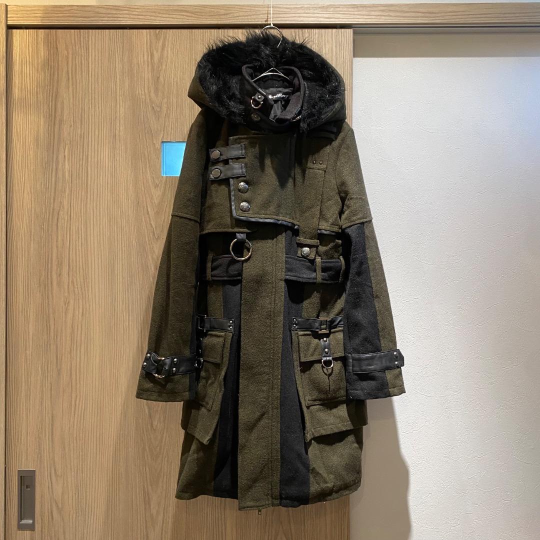 SEXPOT v系 ダブルジップ ベルトギミック ウール フード付きロングコート
