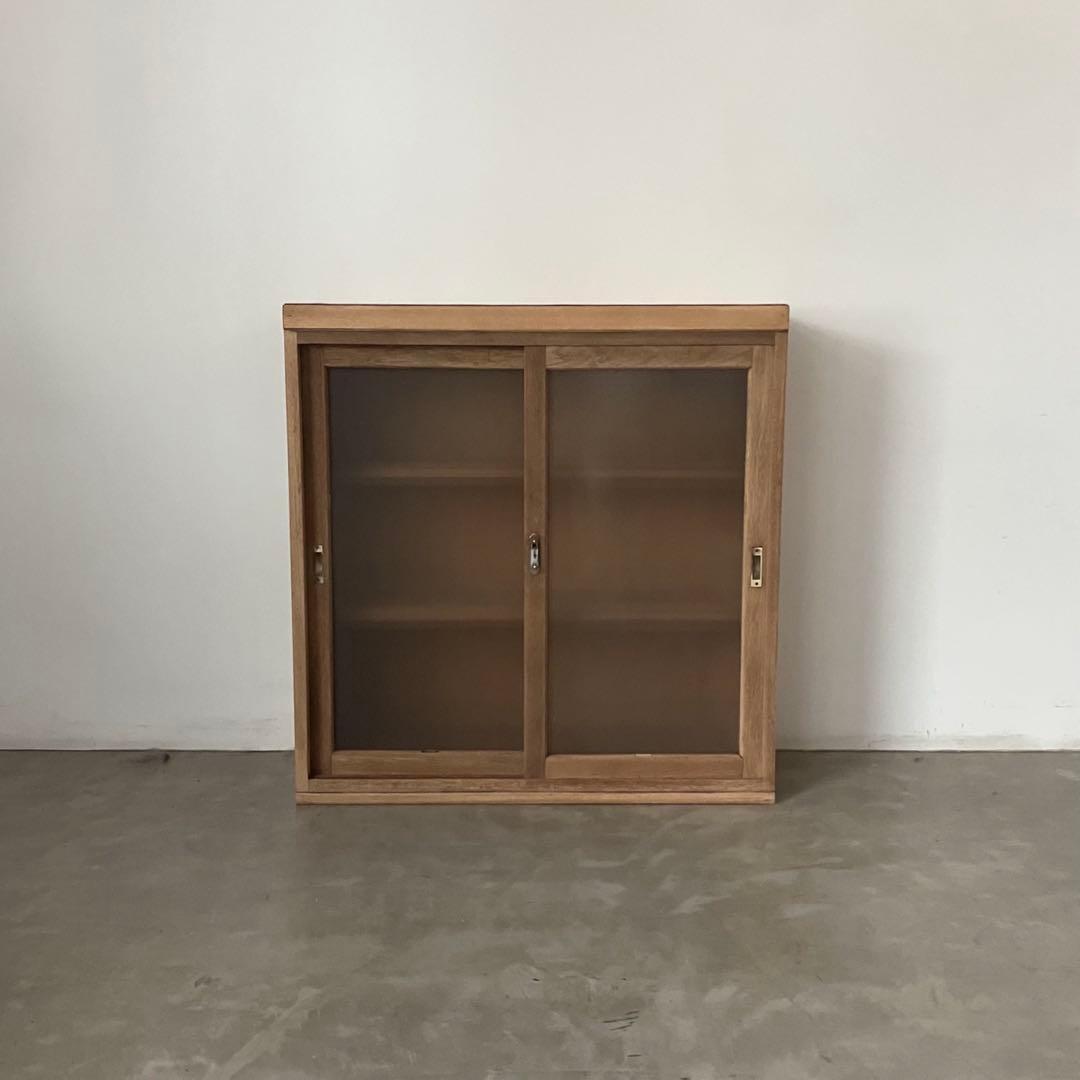 レトロ　アンティーク　古家具　古道具　剥離家具　ストリップド　ガラス棚　シェルフ