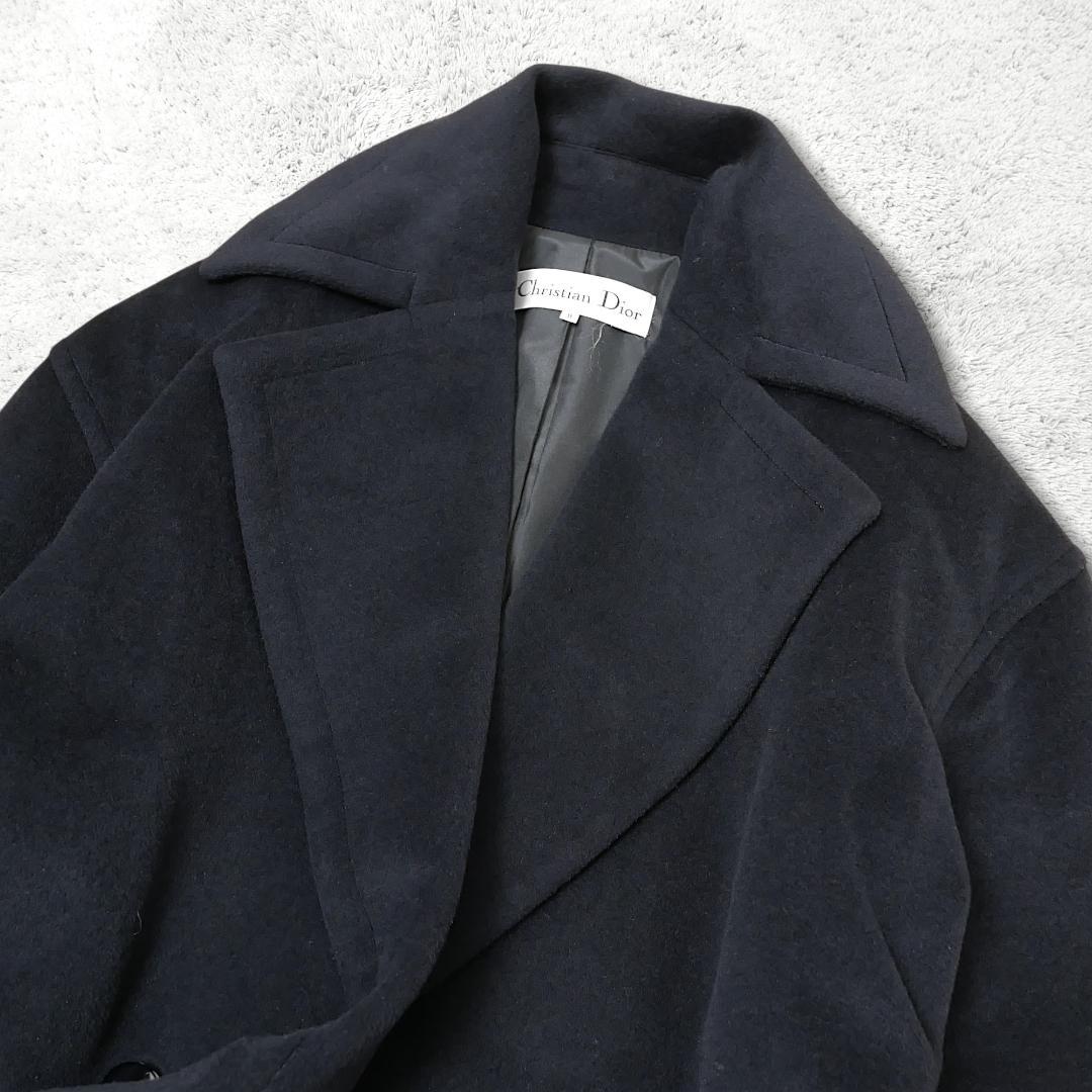 美品【クリスチャンディオール】アンゴラ混 ビッグカラーコート ダブル ブラック9