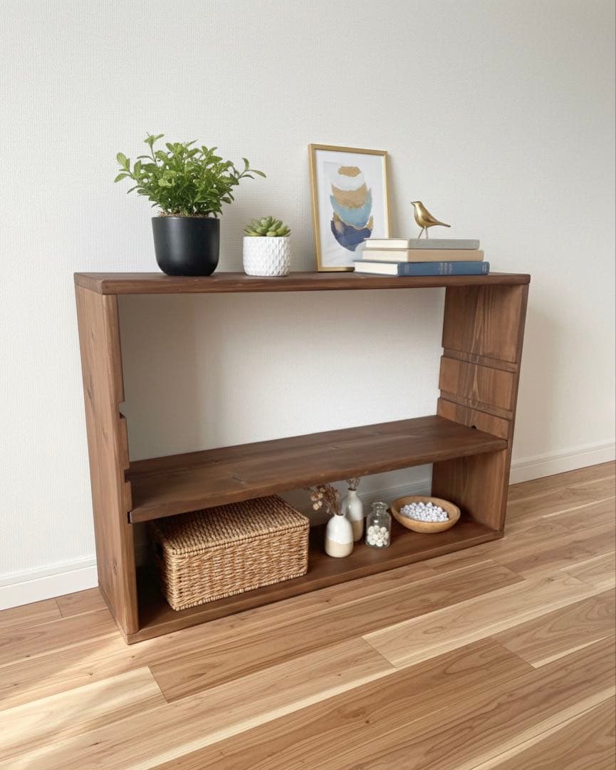 限定価格　オープンシェルフ　溝切り3段　収納　飾り棚　ウォルナット