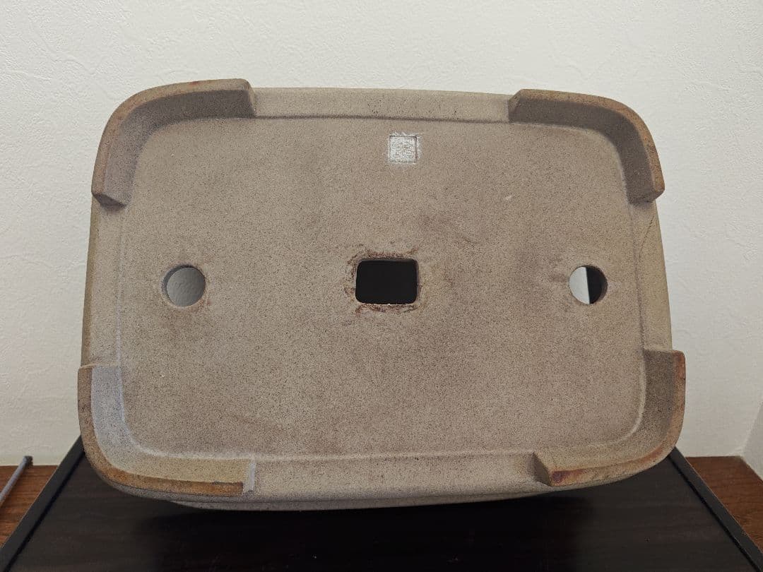 陶器製黄土色盆栽鉢　長方形　大型 約47.5cm×35.5cm×18cm 落款