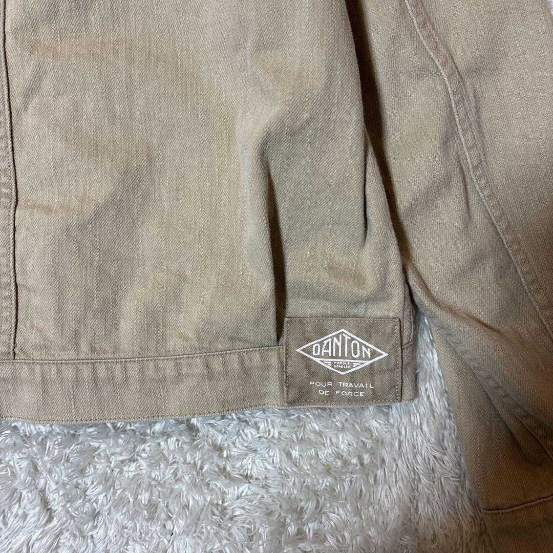 美品＊トレンド✨ダントン デニムジャケット ノーカラー 36 ロゴ　ベージュ