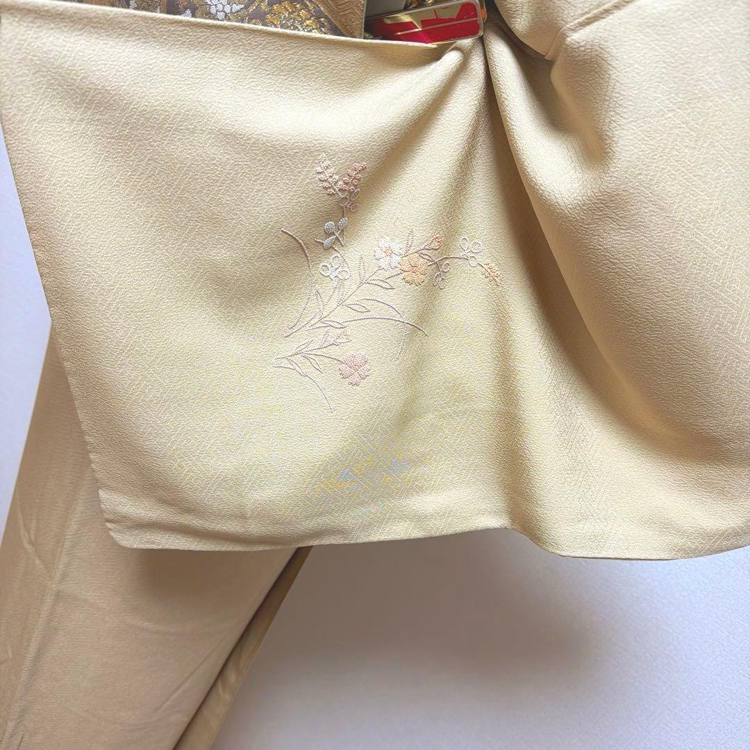 25 付け下げ訪問着フルセット 正絹 ベージュ 薄茶 総刺繍 相良刺繍 暈し染め