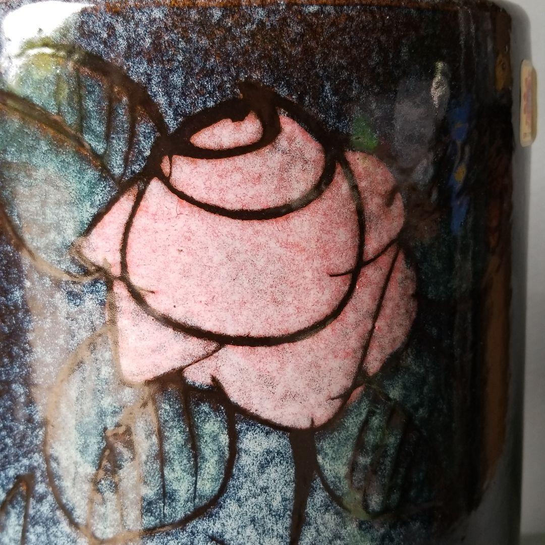 訳あり出品⤵⤵信楽焼　傘立て  台形型バラ絵 高さ３９cm