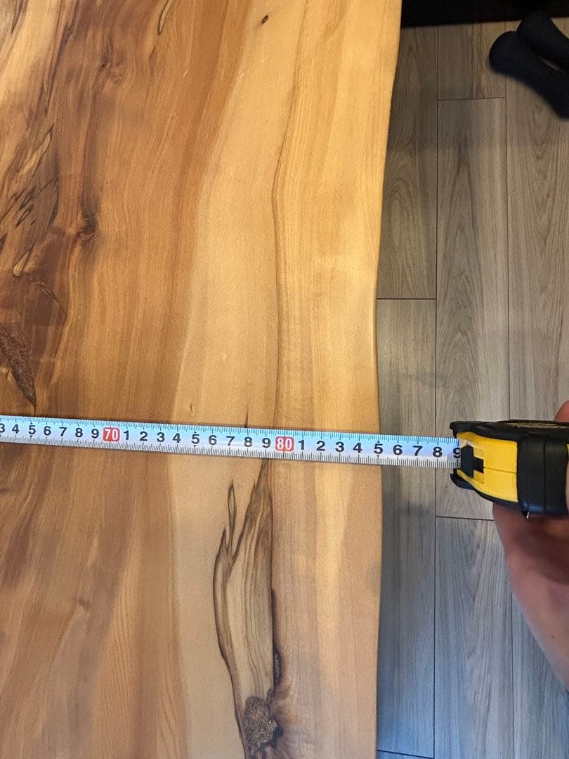 大塚家具 栃 一枚板 テーブル 幅1655ｘ奥755-820ｘ厚45mm 足は別