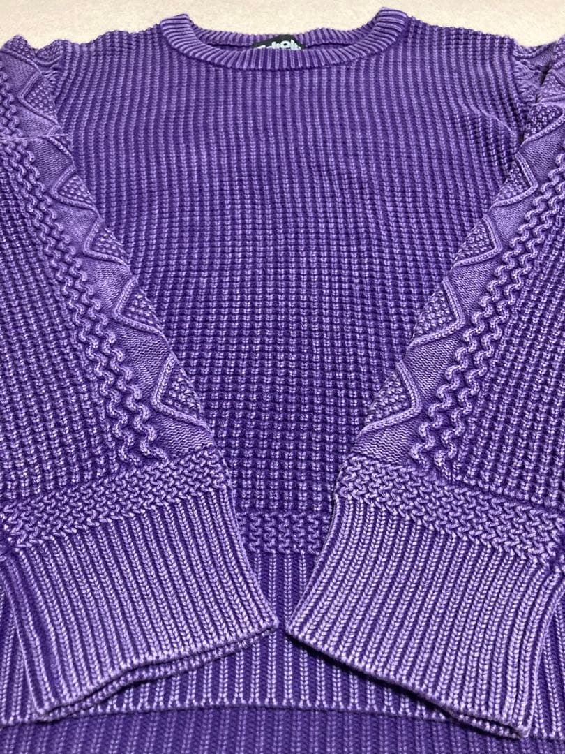 極美品 希少カラー ショット ワッフル クルーネック サーマルニット ケーブル