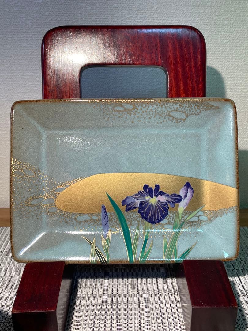 130桑野むつ子 京都 御所の花十二ヶ月 【6月花菖蒲】抹茶椀・和陶皿　しおり付