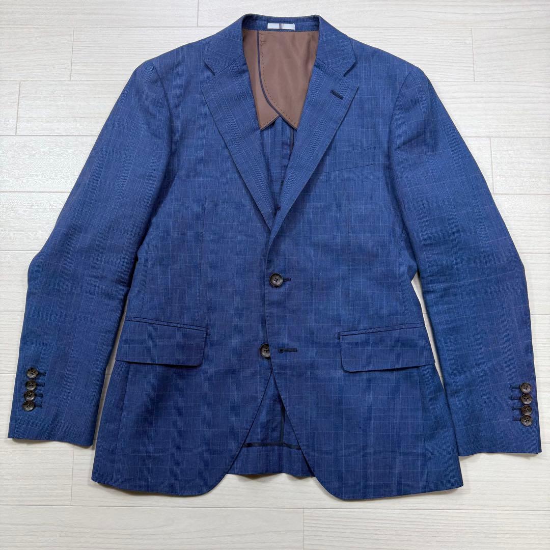 スーツセレクト グアベロ ウィンドーチェック 段返り 本切羽 リネン シルク混