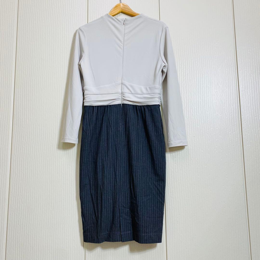 kay me ケイミー ピンストライプ 切替シェルワンピース