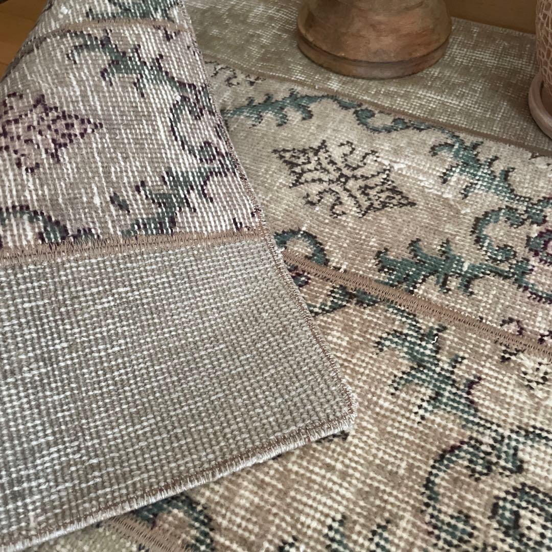 68.5×98 ベージュボタニカル　パッチワーク　トルコヴィンテージラグ