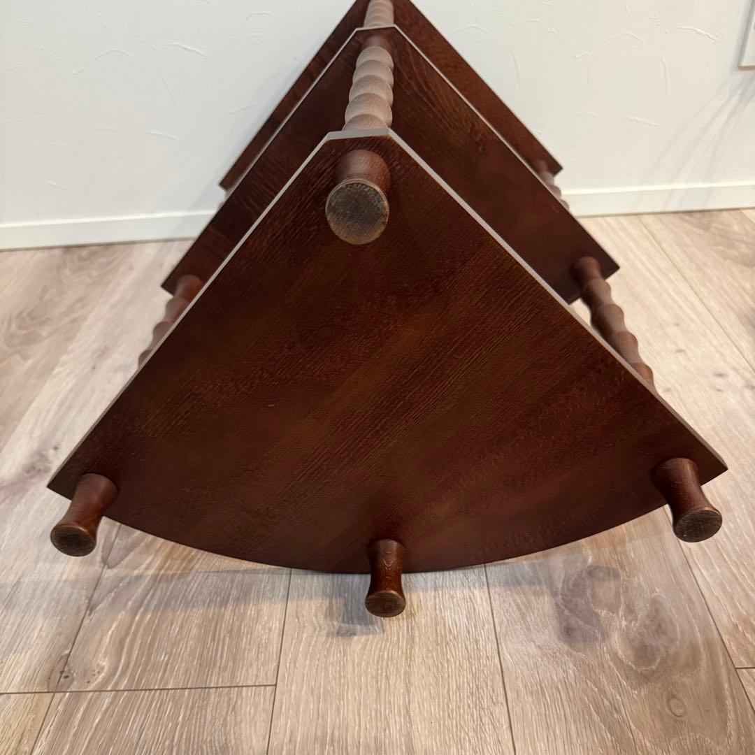 【アンティーク】昭和レトロ 木製 扇形 3段 コーナーラック コンソールテーブル