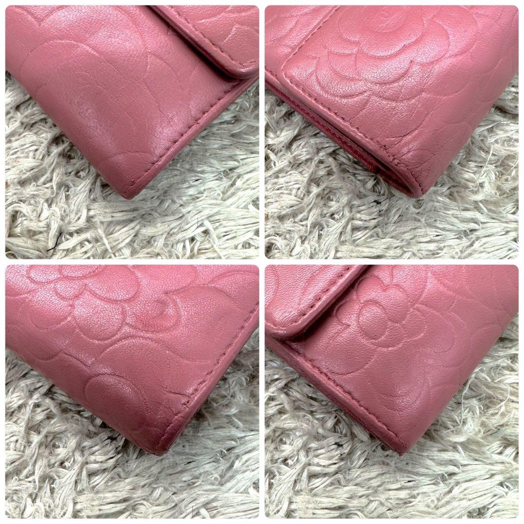 【美品】CHANEL カメリア 長財布 ピンク フラップ