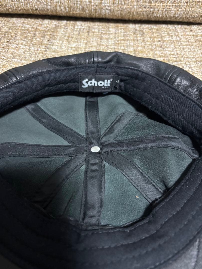 Schott 黒 レザー キャスケット