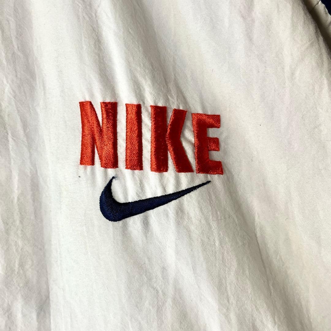 90s NIKE ナイキ ナイロンジャケット 銀タグ ビッグロゴ 紺白 刺繍 M