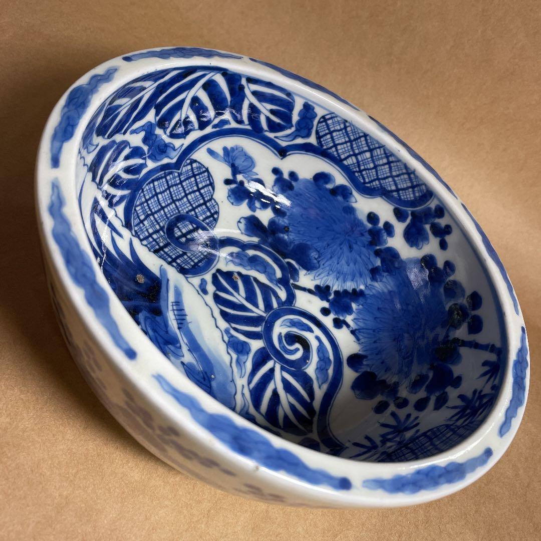 古い大鉢　【m38 染付　呉須　古伊万里　骨董　レトロ　アンティーク　ベロ藍】