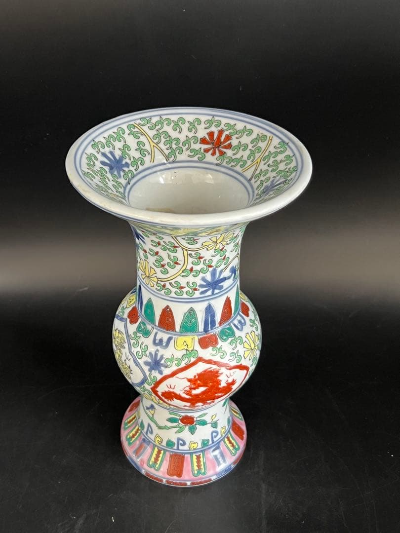 中国古美術　五彩龍紋染付花瓶【大明萬歷年製】在銘F-0