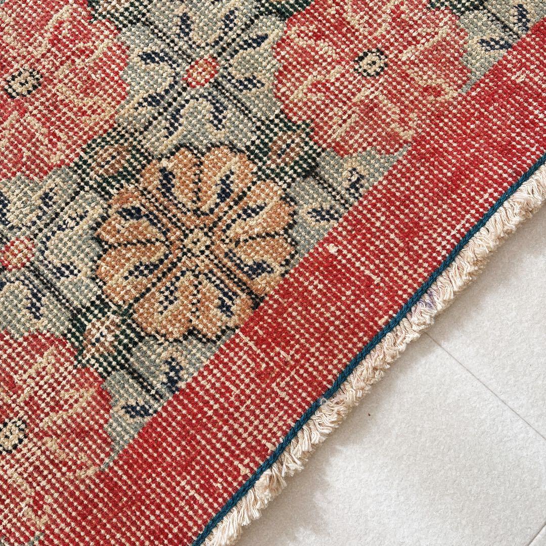 トルコ　ヴィンテージラグ　ピンク　グリーン