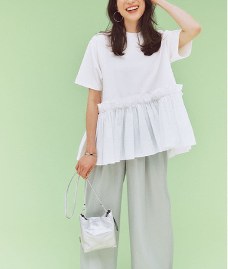 THREE SQUARE ペプラムコンビハーフスリーブプルオーバー