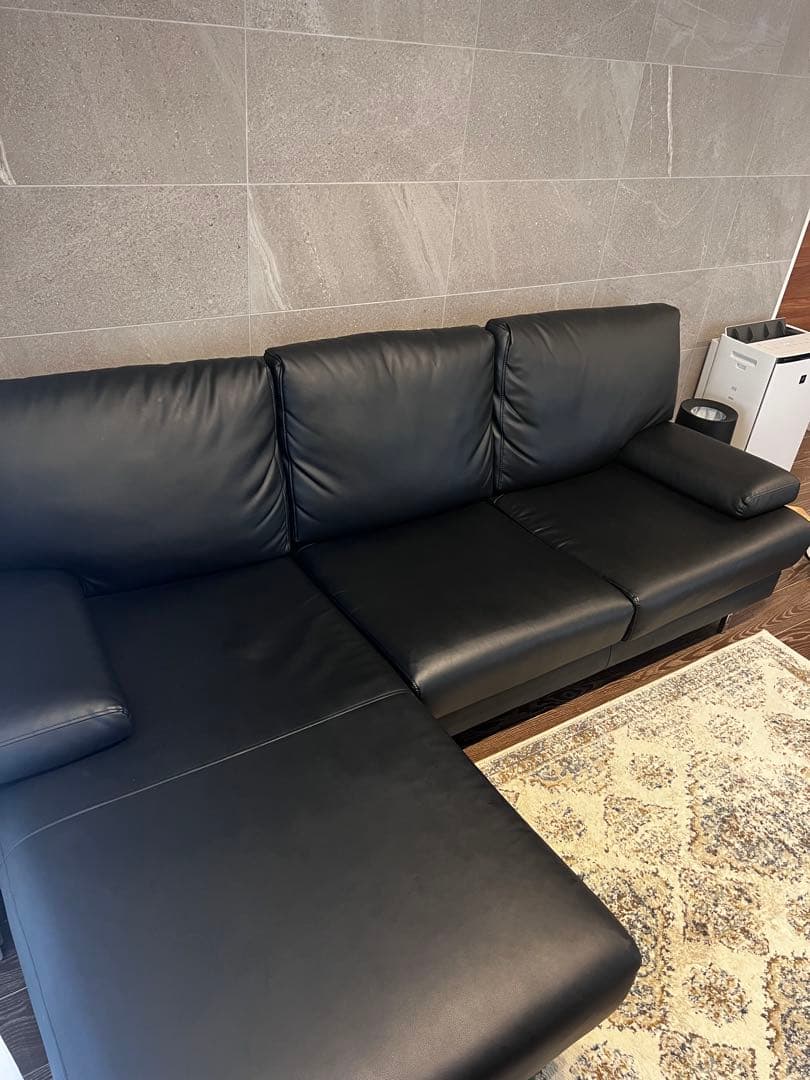 カウチソファ 向って左カウチ「ベローナ2」ソフトレザーブラック色