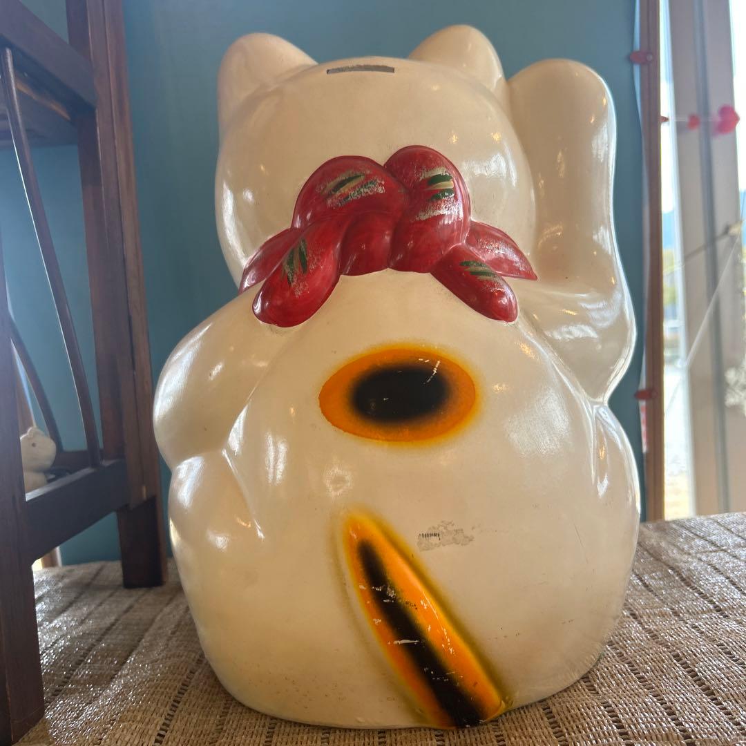骨董／招き猫／貯金箱／希少／アンティーク／ヴィンテージ　右手