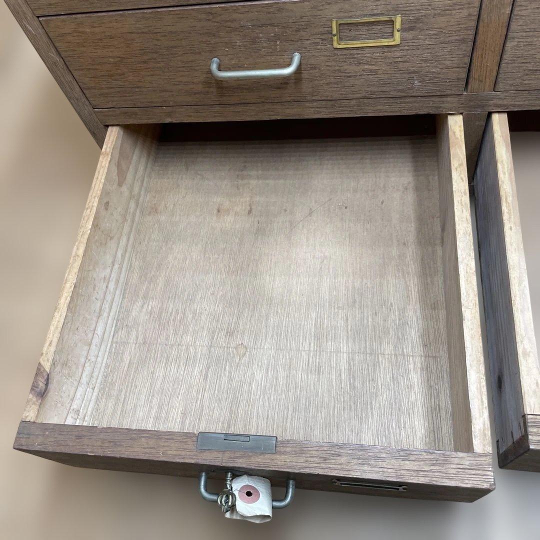 レトロ　木製　金庫タンス　鍵付き　2列3段　引き出しタンス　収納