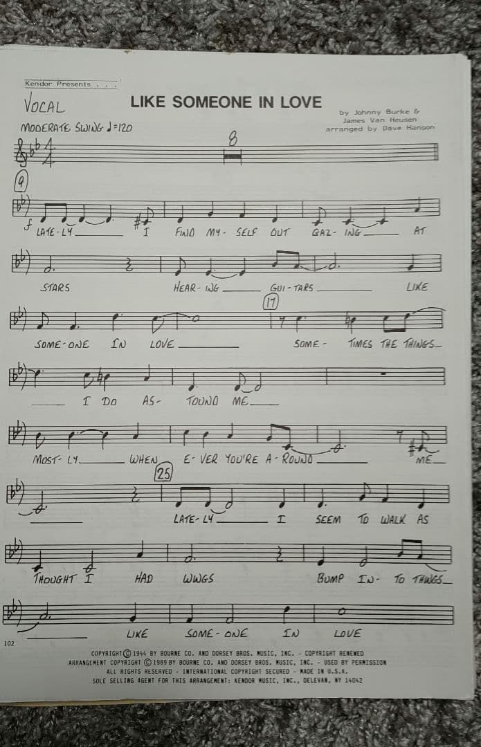 ボーカル　ビッグバンド譜面：LIKE SOME ONE IN LOVE