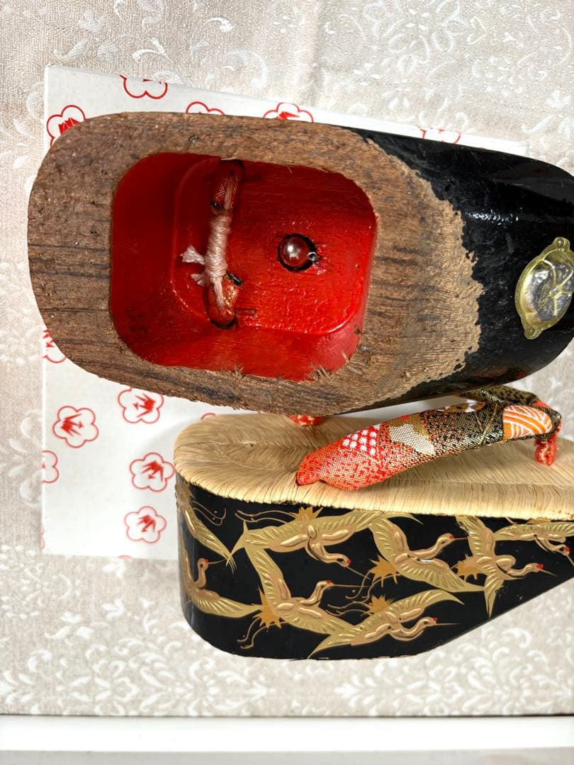 七五三　20㎝　ぽっくり　こっぽり本畳　黒漆塗り　鶴の図　鈴の音可愛い