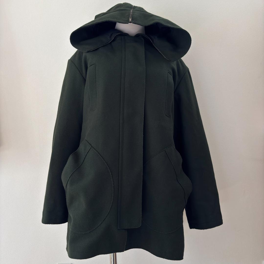 ミュウミュウ ウール フーデッドコート ライナー付 深緑 サイズ38 tr4