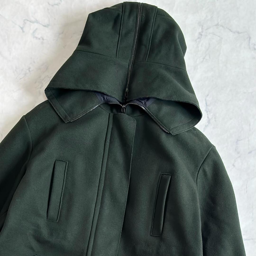 ミュウミュウ ウール フーデッドコート ライナー付 深緑 サイズ38 tr4