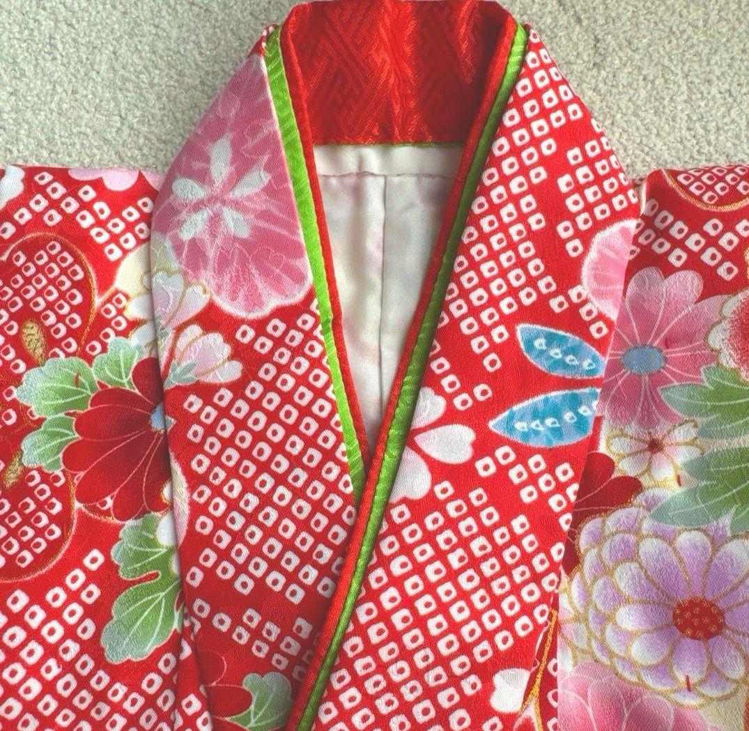 即日・翌日発送/七五三 3歳 女の子/着物/被布/花ひめ8点セット/ 赤白ピンク