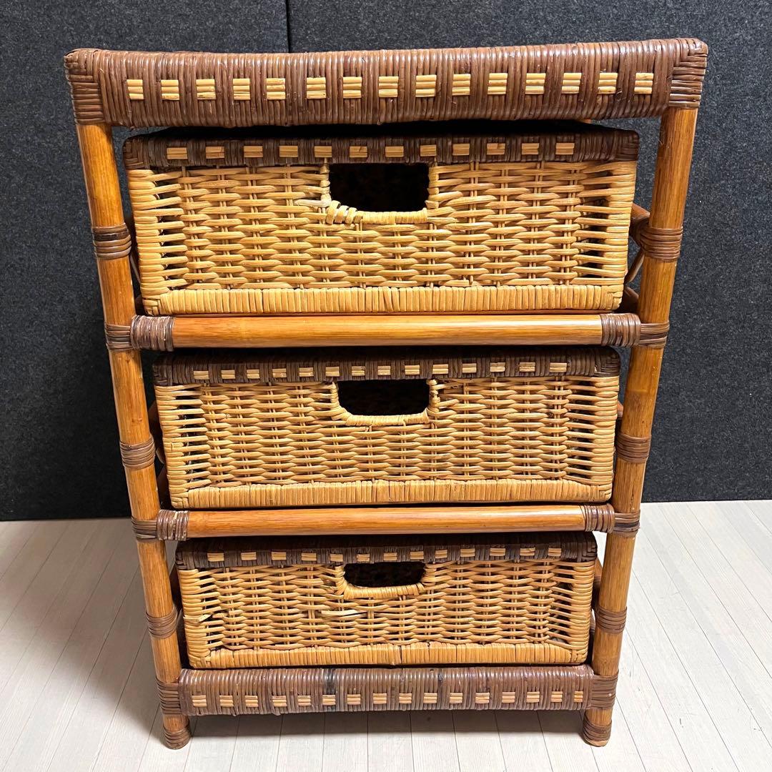 kazama ラタン　籐　ラタンラック　収納ラック　引き出し　3段　インドネシア