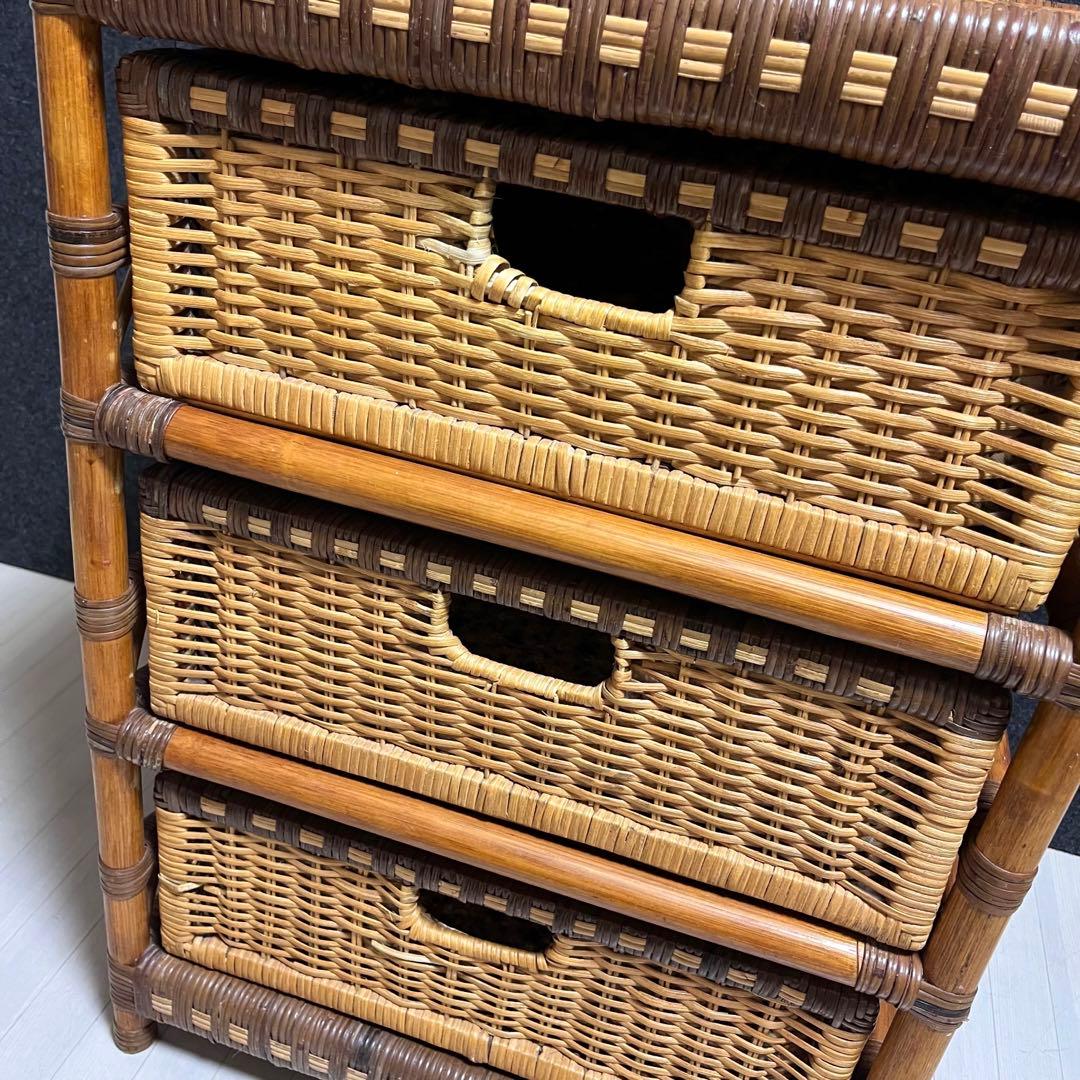 kazama ラタン　籐　ラタンラック　収納ラック　引き出し　3段　インドネシア