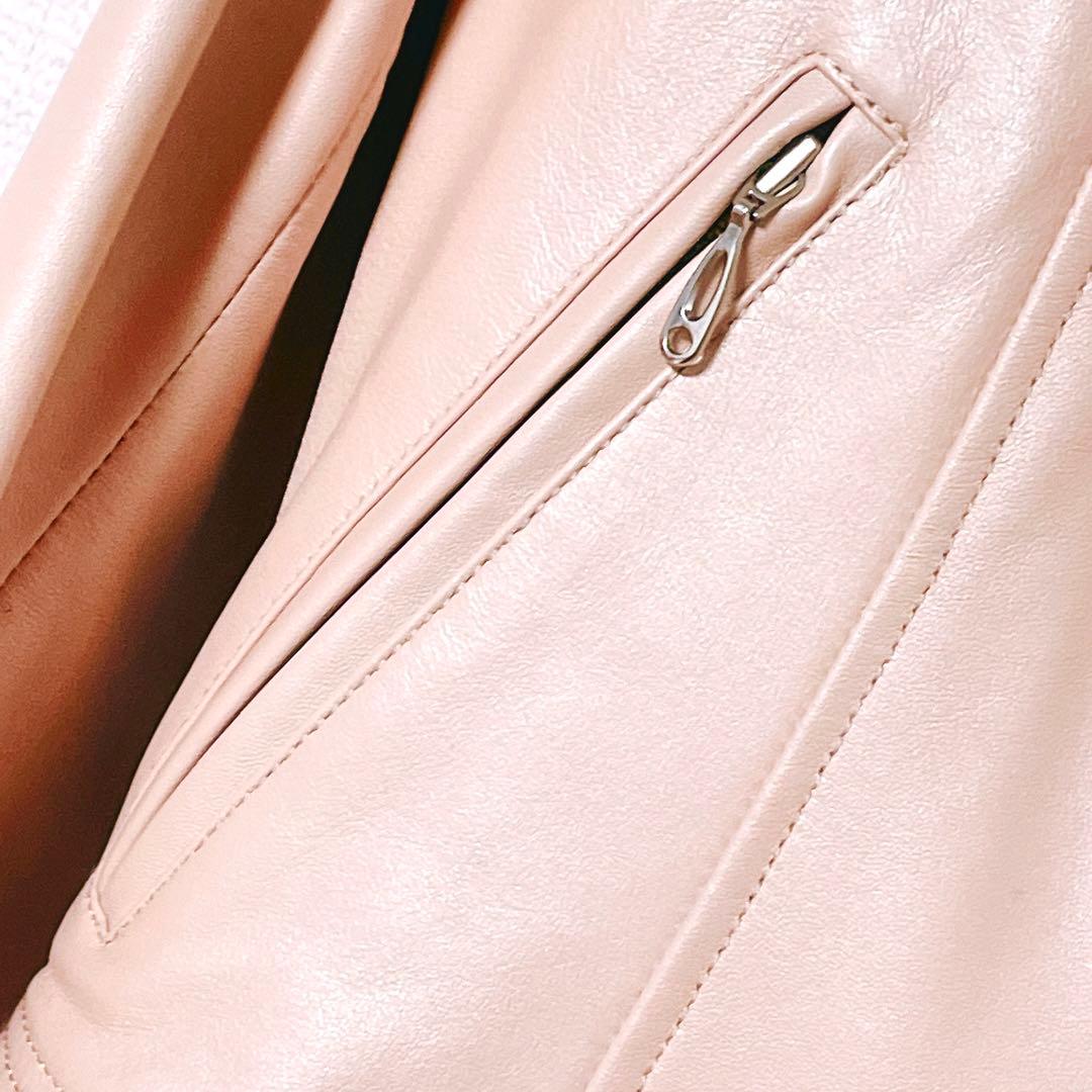 ★美品★バルマン　レザージャケット　ノーカラー　ペプラム　羊革 　9号(578)